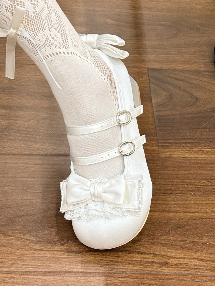in Mary Mid-heel Sweet Janes Rüschen Lolita Spitze Weiß - Zart