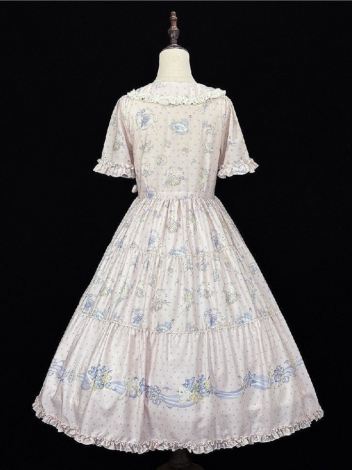 Lavender Floral Lamb Print Casual Dress - Miss Point