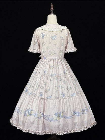 Lavender Floral Lamb Print Casual Dress - Miss Point