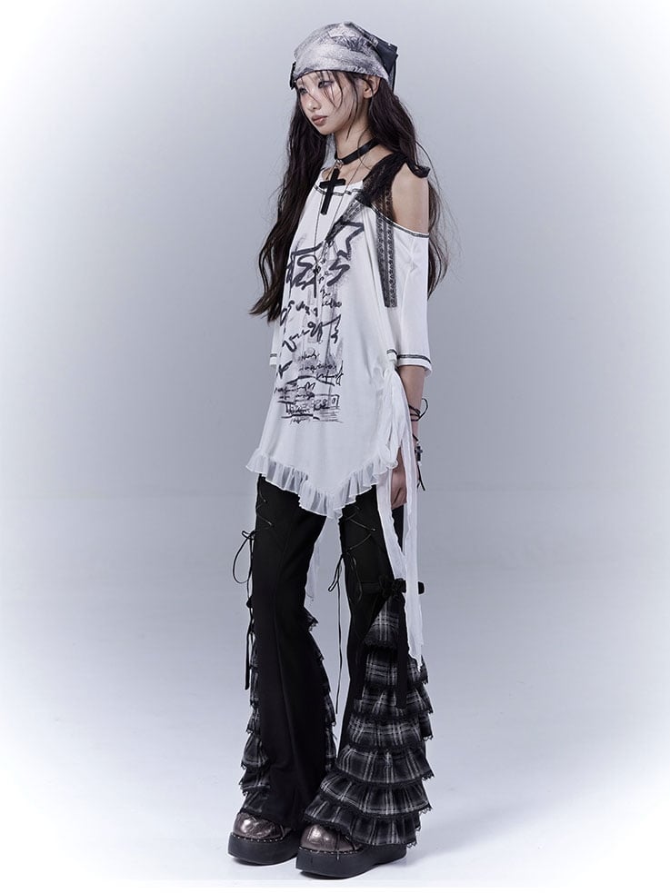 Black Lace-Up Plaid Cuff Slim Pants - WSW No Body