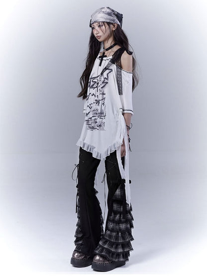 Black Lace-Up Plaid Cuff Slim Pants - WSW No Body