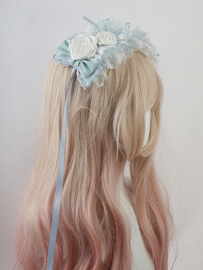Lolita Haarband mit Spitzenbesatz und Blumenmuster in Blau
