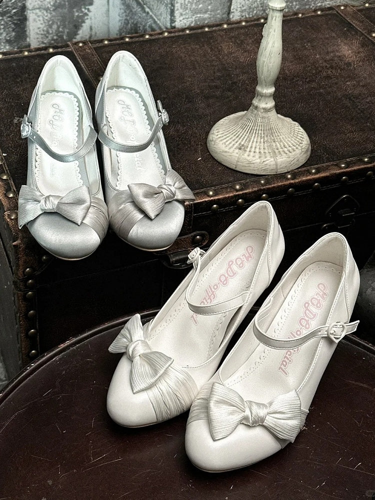 White Elegant Mary Janes for Lolita - PU Leather with Bow Details & Heart Closure