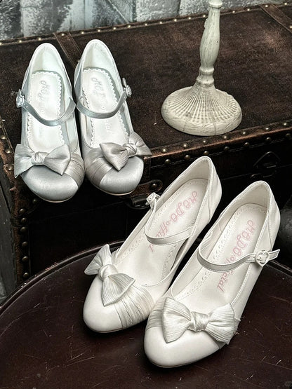 White Elegant Mary Janes for Lolita - PU Leather with Bow Details & Heart Closure