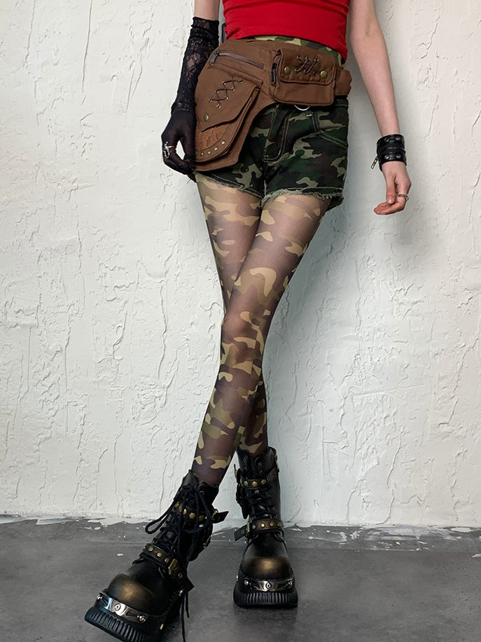 Camo Grüne Strumpfhose Muster Gyaru Fashion
