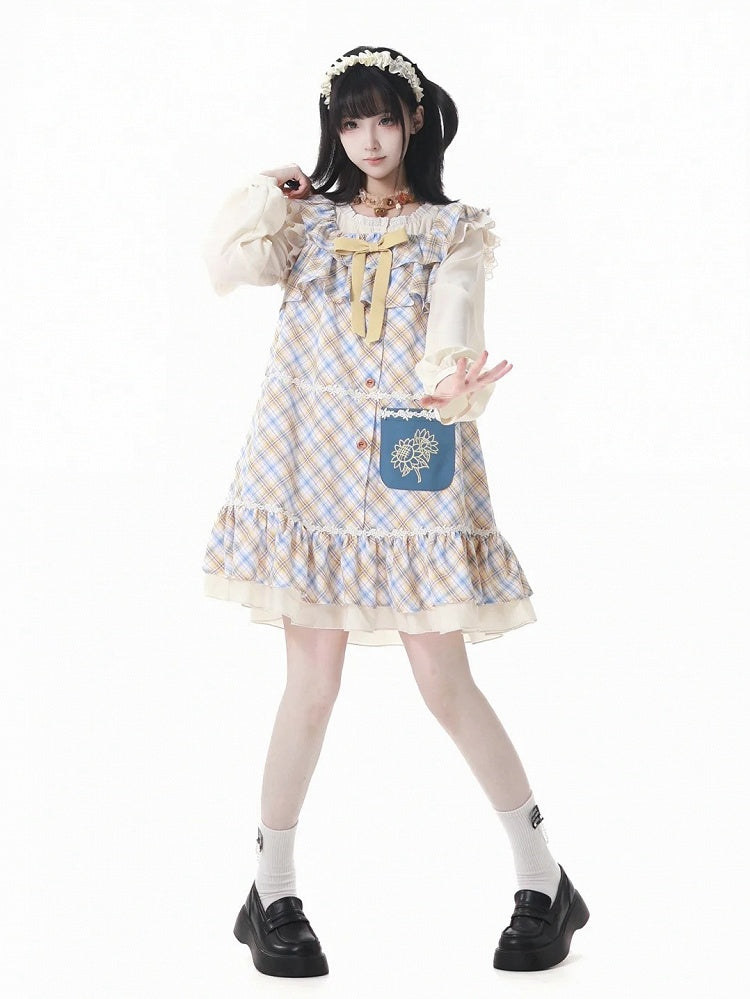 ブラウス ベージュ レーストリム 長袖 セミシアー