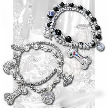 ホワイト/ブラック/レッド サトゥルナンド ボーンチャーム ビーズブレスレット