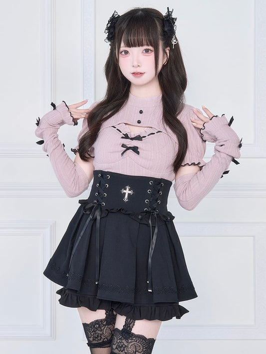 Pink Landmine Top Arm Free Edge - Style Sleeves with Knit Warmers Black Lettuce