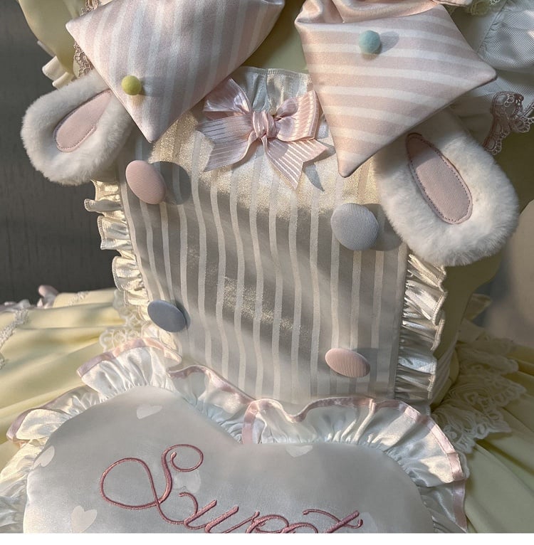 Ärmeln Gelb Lolita Kleid Süße Maid Thema Bunny Puff Rosa und
