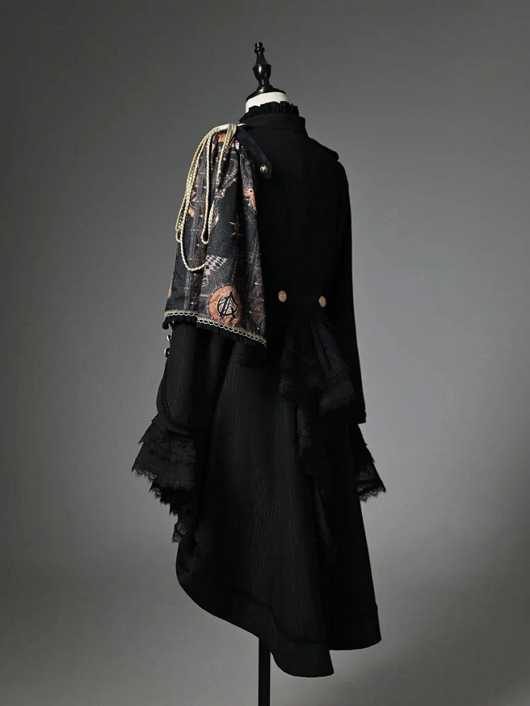 Black Ouji Top & One-Shoulder Cape Tailcoat