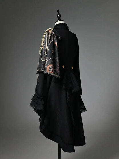Black Ouji Top & One-Shoulder Cape Tailcoat