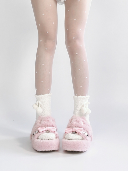 Kei Plush Slippers Rebellious Jirai Embroidery Pink Kitten -