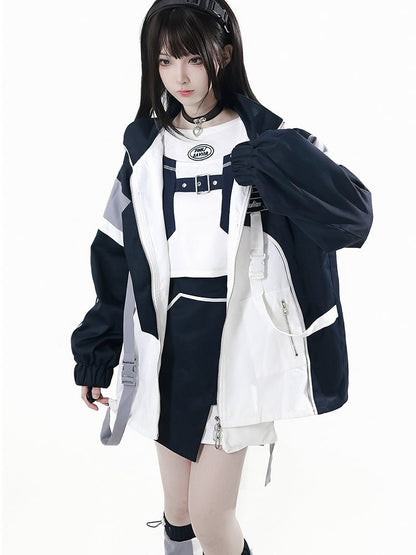 Loading White | Colorblock Blue Techwear Embroidery Tactical Straps Skirt Bar Cargo with