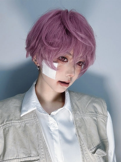 Pink-lila 24CM Kinnlänge Perücke mit Pony