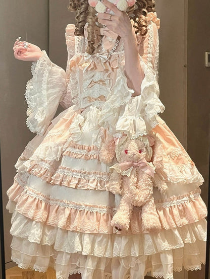 Stück Rosa Bowknots Rock Hime Lolita Kleid Süße Glockenärmel Lagenmieder auf einem