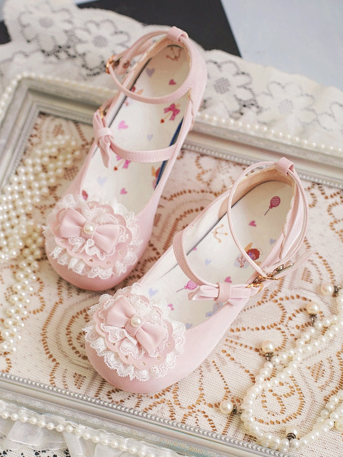 Zehenbesatz Herz Top Spitze Schleife Rosa bei Baby Schnallen Lolita Rund