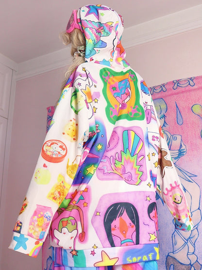Colorful Y2K Cartoon Pattern Hoodie