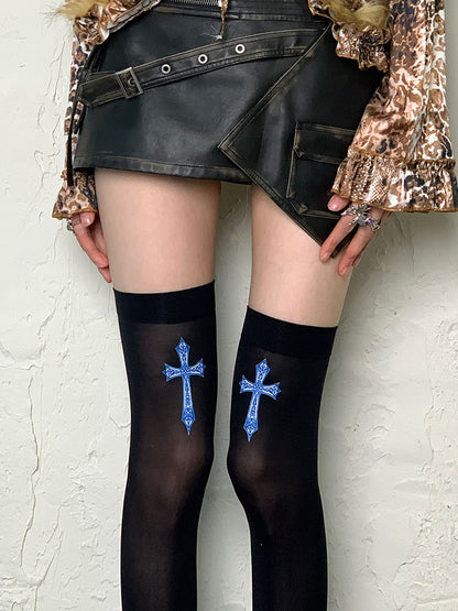 Black/White Y2K Cross Overknee Stockings