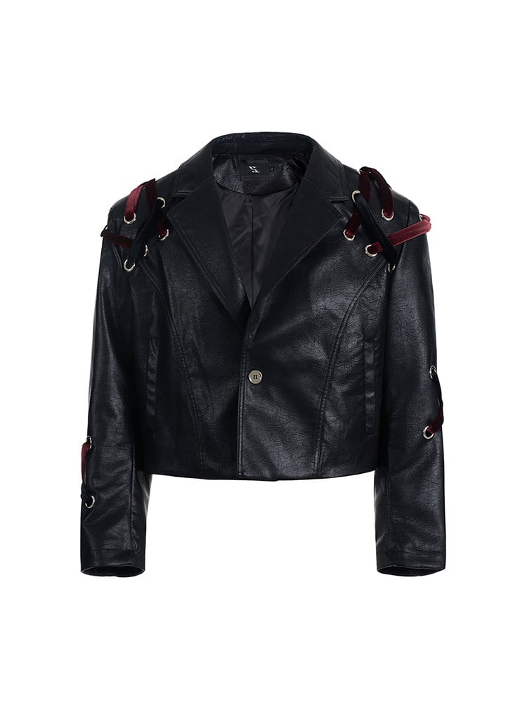 Velvet Jacket Black Cropped Shoulder with Crisscross Pads Straps Men's
