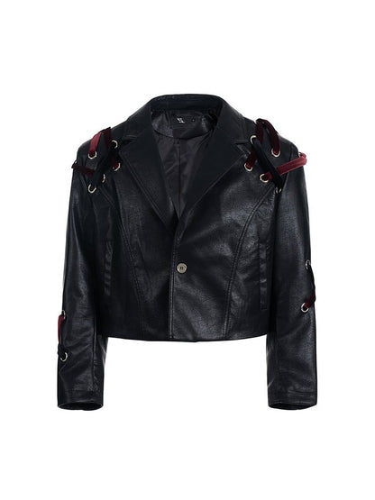 Velvet Jacket Black Cropped Shoulder with Crisscross Pads Straps Men's
