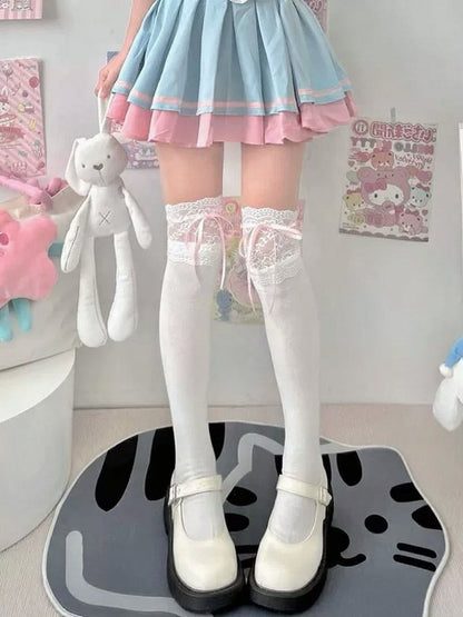 Lace Thigh-High White Bow Stockings -