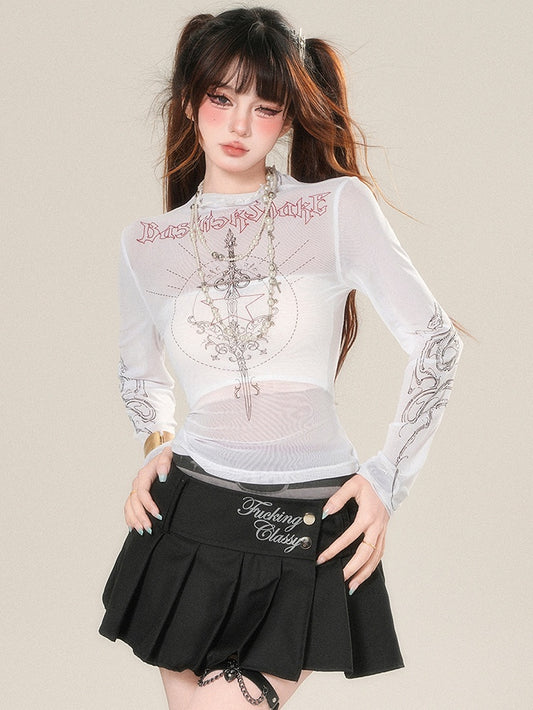 Sleeves Top Glamorous Long Semi-sheer White
