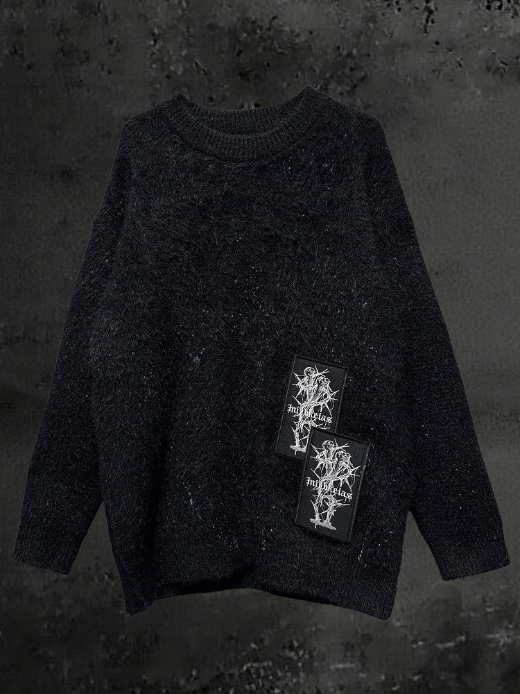 Appliques Punk Pullover Black Vibes Rock - Edgy Sweater Embroidered