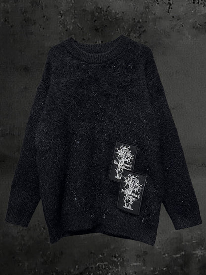 Appliques Punk Pullover Black Vibes Rock - Edgy Sweater Embroidered
