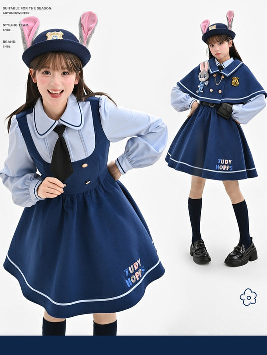 ズートピア ジュディ ネイビーブルー フェイクツーピース プレッピースタイルドレス（ウエストバッグ付き）