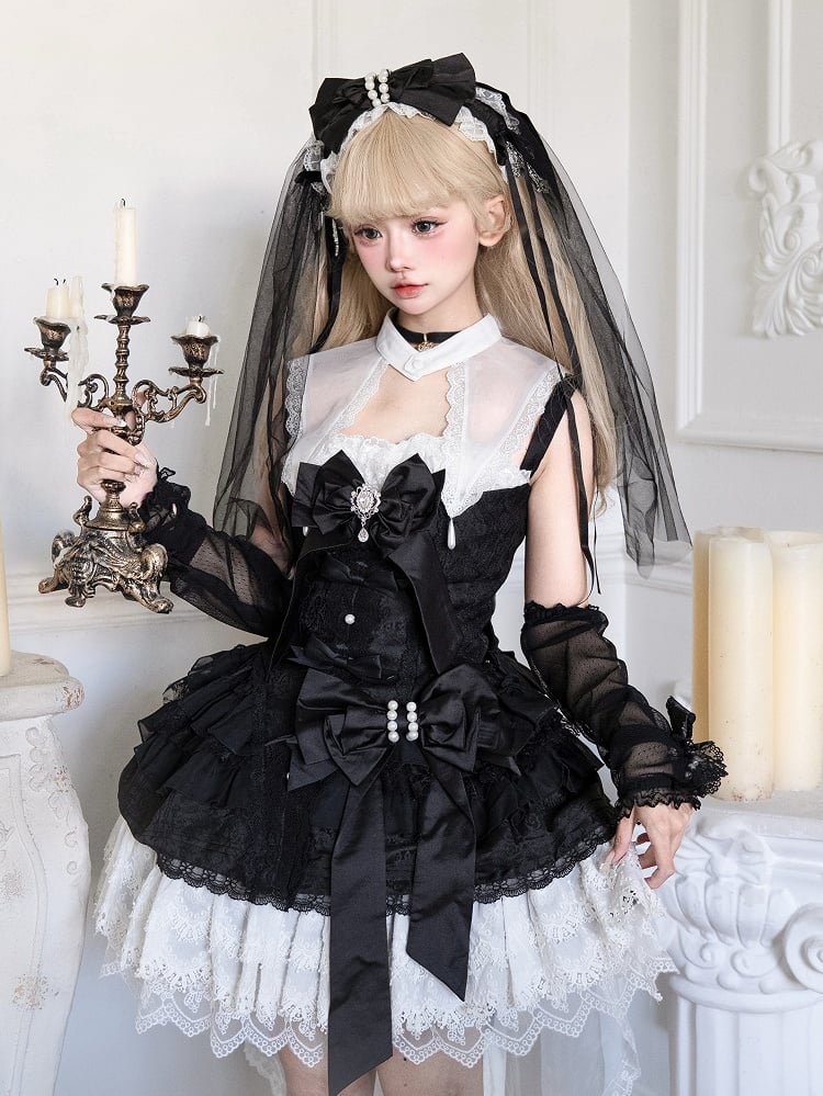 Gothic KC Black Cross White and with Veil Bowknot