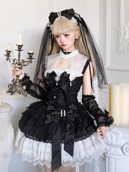 Gothic KC Black Cross White and with Veil Bowknot