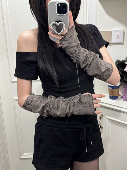 Sleeves Wasteland Distressed Style Design Arm Retro Y2K with