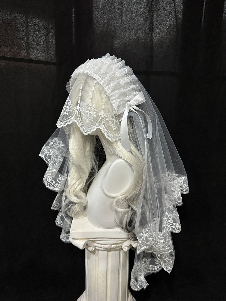 Gothic Hairband Veil with Lace Details - Custom Made Earrings
