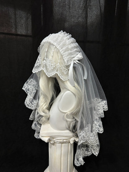 Gothic Hairband Veil with Lace Details - Custom Made Earrings
