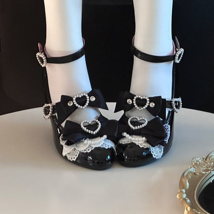 ウェッジジェーンズファッションシューズカットアウトヒールハートケイメアリージライブラックギャル