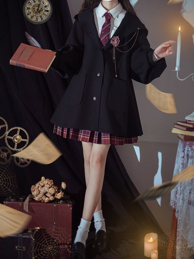 Regular/Thicken and for Winter Black Version Autumn Preppy Vintage Hooded Coat