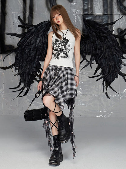 White Star Print Sleeveless Top