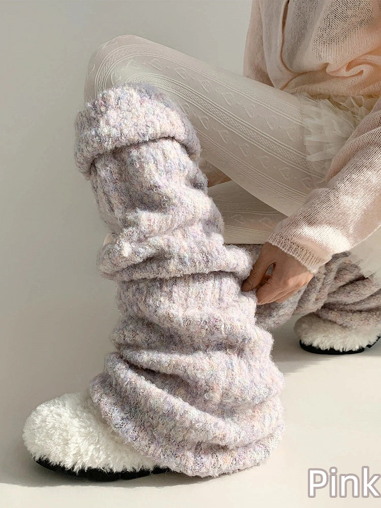 Marled Warmers Knit Slouchy Fluffy Leg