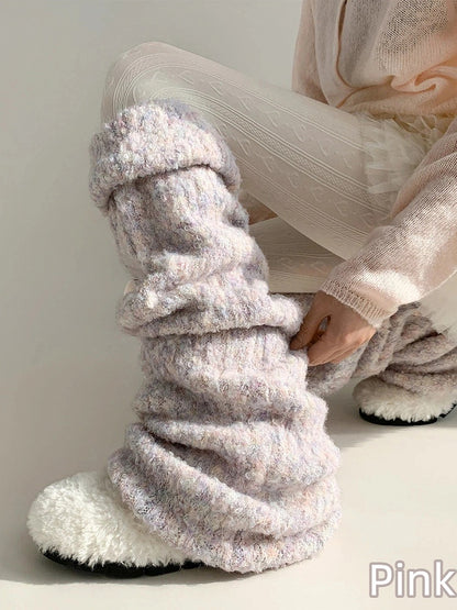 Marled Warmers Knit Slouchy Fluffy Leg