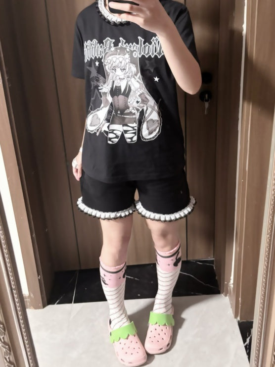 ハートバッジ付きブラックフリル水玉裾ジライケイショーツ（無料）