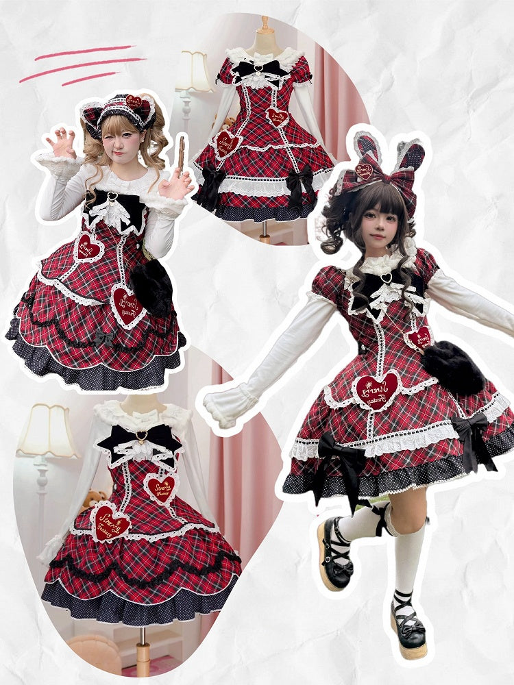 White Cuffs Top Details Lolita Bow and Plush with Long-Sleeve