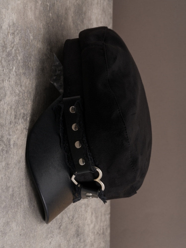 Heart Hat Gothic Lace Trim Details Black Beret Studs Ring