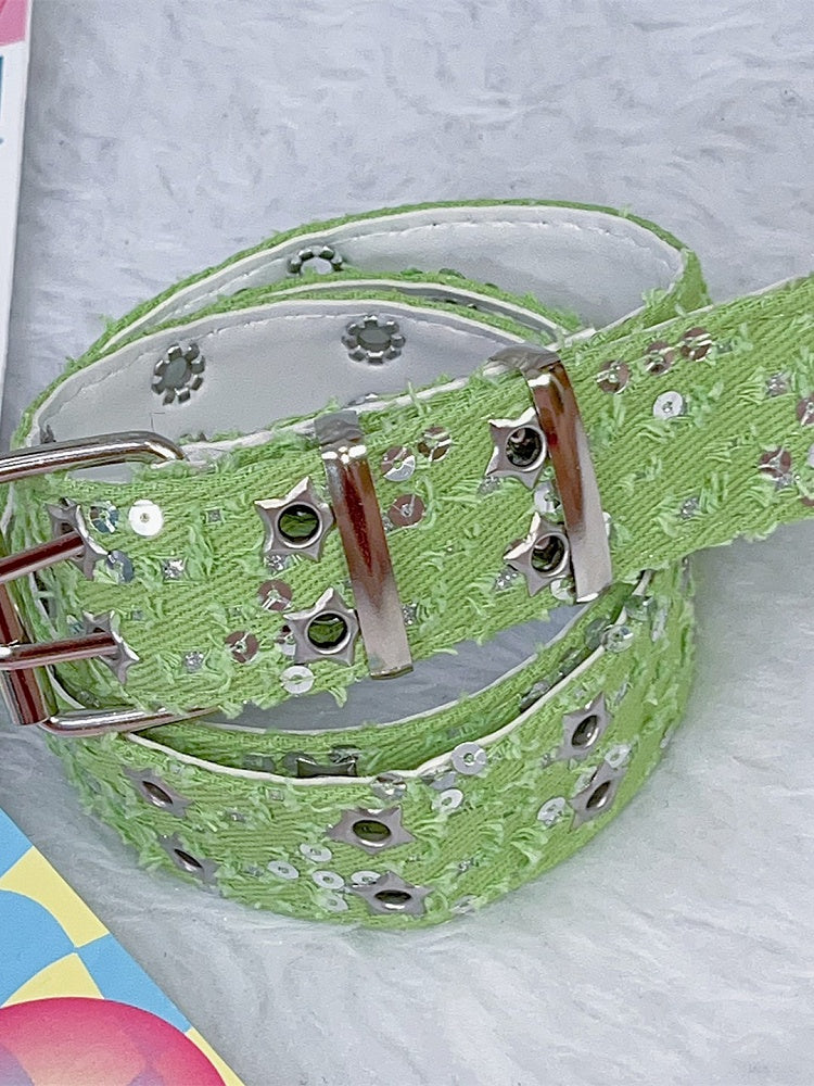 with – Buckles Twin Colors Waist Belt Glitter Punk Stud 7