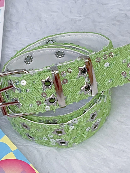 with – Buckles Twin Colors Waist Belt Glitter Punk Stud 7