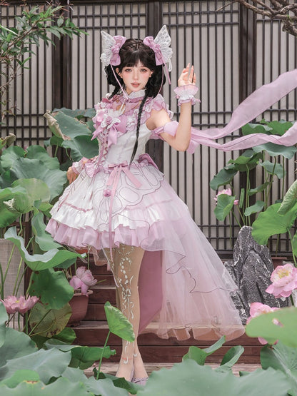 Butterfly Lolita Dress Set with Headpiece and Wrist Cuffs - KIYANA