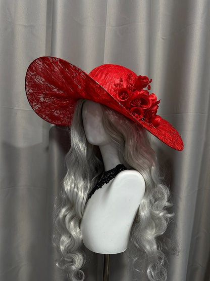 Gothic Lace Hat with Floral Accents - Custom Made Earrings