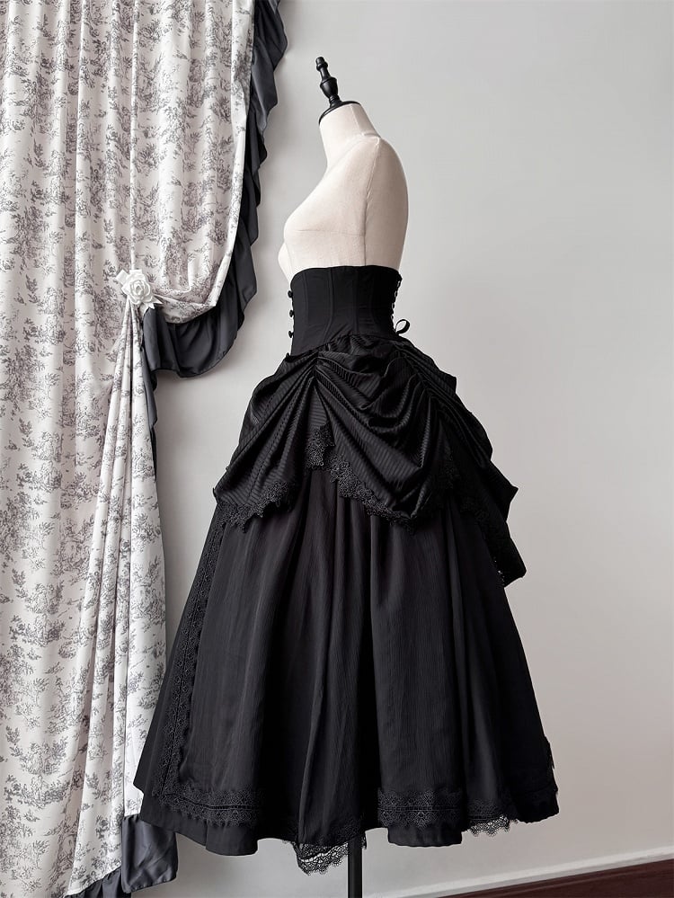 Black Gothic Lolita Corset Belt Waist Boned Aristocrat Victorian Skirt High