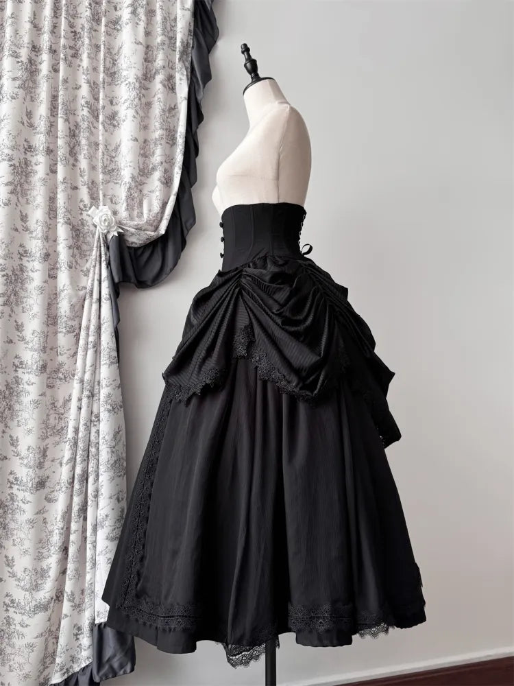 Rock Schwarz Aristokrat Korsett mit Stäbchen Hohe Taille für Viktorianisch 68-82CM Ausverkaufsgröße Gürtel Lolita Gothic L