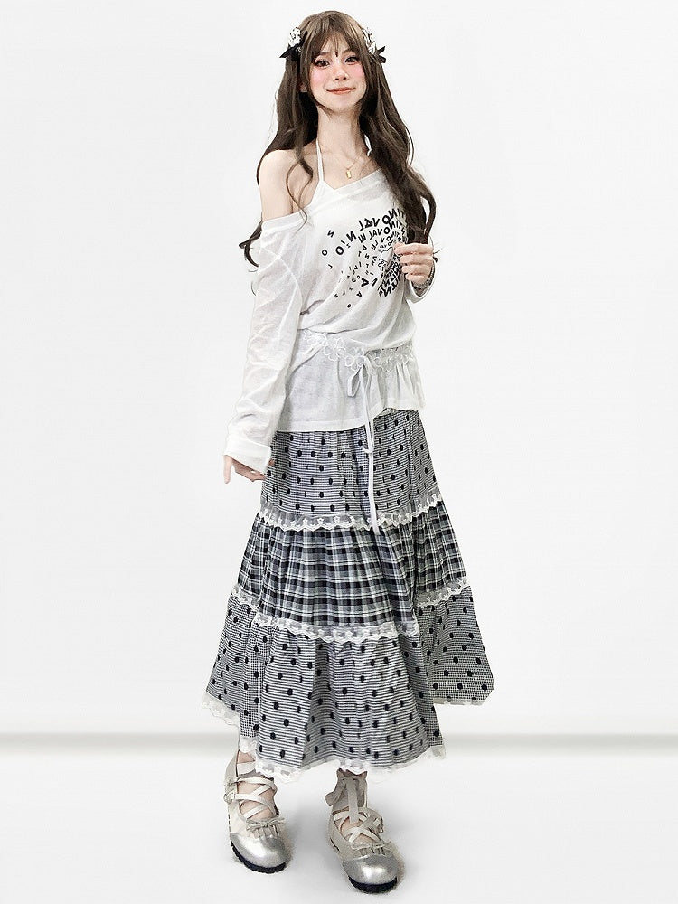 Graues Musterbesatz Polka-Dot Y2K und Rockspitze Bittersüßes Karo