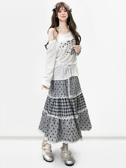 Graues Musterbesatz Polka-Dot Y2K und Rockspitze Bittersüßes Karo